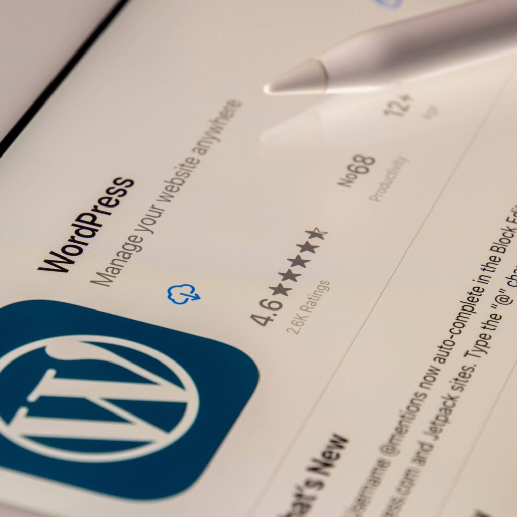 Fragment ekranu tableta z widoczną ikonką firmowa Wordpress